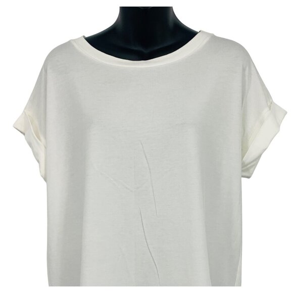 AllSaints Women Medium Large IMO Boy White Tee Shirt T Cuff Short Sleeve EUC - Picture 2 of 5